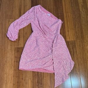 Gorgeous Shimmery SAYLOR Dusty Pink Sequin One-Shoulder Dress